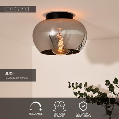 Lucide JUDI - Lámpara de techo - Ø 30,5 cm - 1xE27 - Ahumado